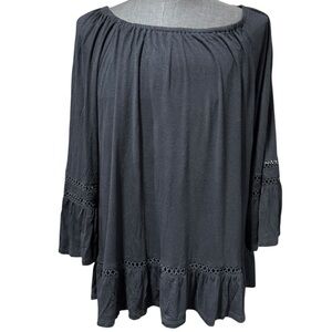 John Paul Richard Crochet Cut Out Flowy Knit Bell Sleeve Top 1X Black Office